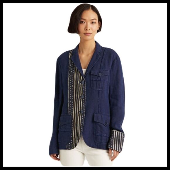 Lauren Ralph Lauren Linen Patchwork Blazer - Picture 1 of 15
